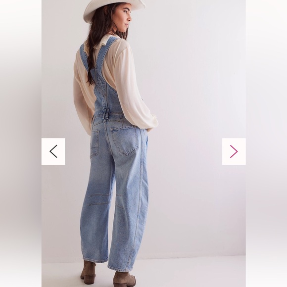 Free People We The Free Good Luck Barrel Overalls Medium Color: Going Steady NWT - Picture 3 of 6